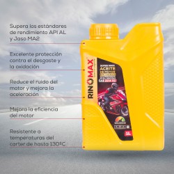 Aceite para motocicleta 4t-1L 20w50 semi sintetico API SL Jaso MA2 Rinomax 5000