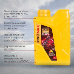 Aceite para motocicleta 4t-1L 10w40 sintetico Api SL Jaso MA2 Rinomax 8000